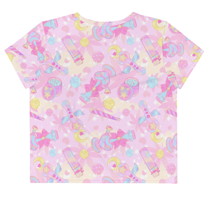 Indica Magica kawaii crop top in pastel with holographic bongs and pastel hearts