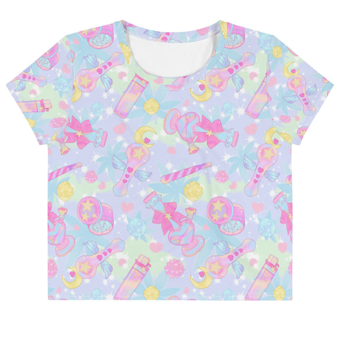 Indica Magica kawaii crop top in pastel with winged star-tipped pipes and gold stars