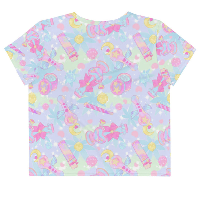 Indica Magica kawaii crop top in pastel with candy-striped joints and crescent moons