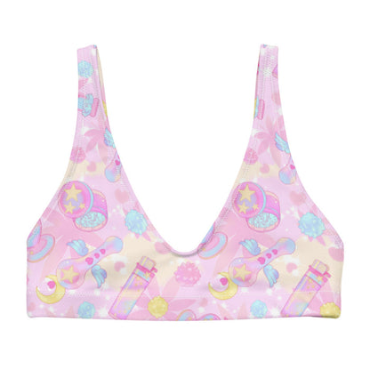 Indica Magica kawaii padded bikini top in pastel with holographic bongs and pastel hearts
