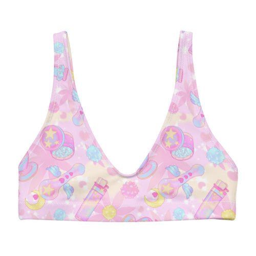 Indica Magica kawaii padded bikini top in pastel with holographic bongs and pastel hearts