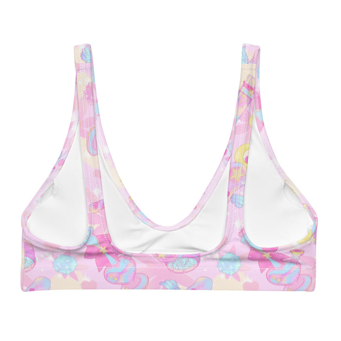 Indica Magica kawaii padded bikini top in pastel with winged star-tipped pipes and gold stars