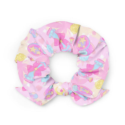 Indica Magica kawaii scrunchie in pink with holographic bongs and cannabis leaves