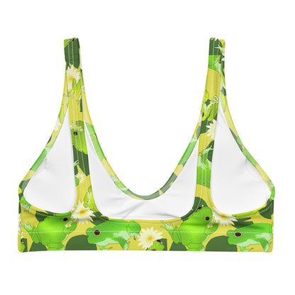 Kero-kero kawaii padded bikini top in green with long-legged frogs and lily pads