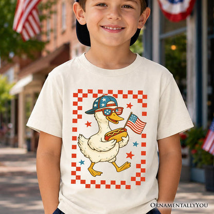 Kids 4th of July Patriotic Duck T-Shirt, Funny Youth Independence Day Tee Kid's T-Shirts OrnamentallyYou