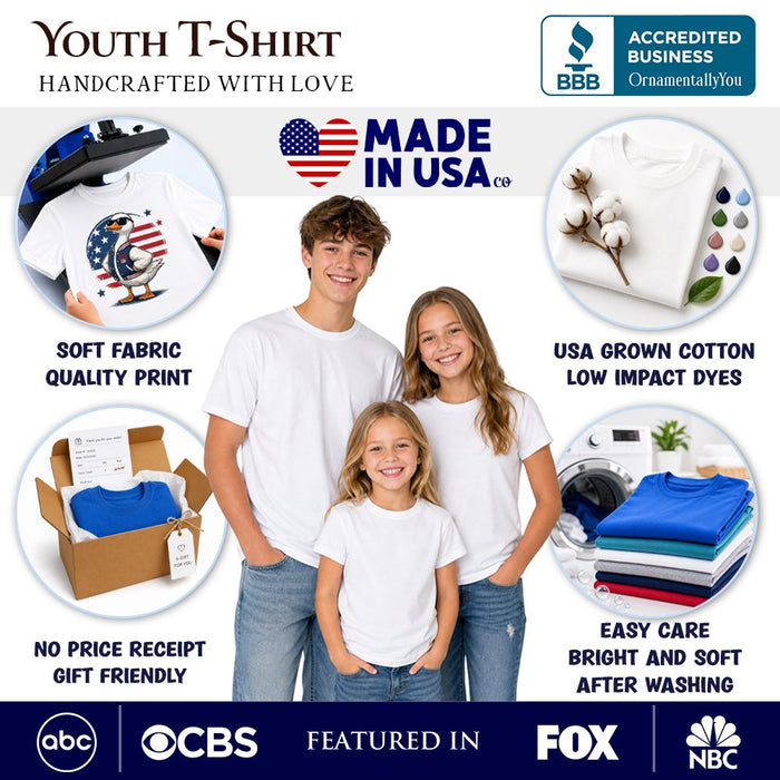 Kids 4th of July Patriotic Duck T-Shirt, Funny Youth Independence Day Tee Kid's T-Shirts OrnamentallyYou