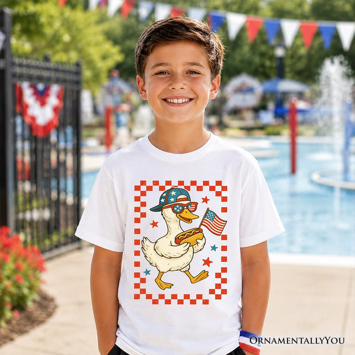 Kids 4th of July Patriotic Duck T-Shirt, Funny Youth Independence Day Tee Kid's T-Shirts OrnamentallyYou