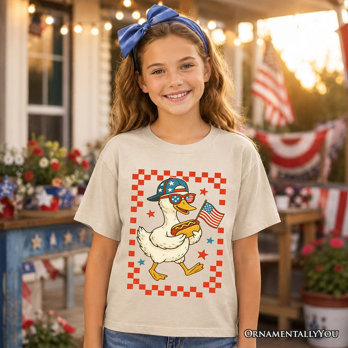 Kids 4th of July Patriotic Duck T-Shirt, Funny Youth Independence Day Tee Kid's T-Shirts OrnamentallyYou