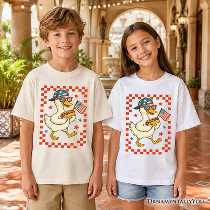 Kids 4th of July Patriotic Duck T-Shirt, Funny Youth Independence Day Tee Kid's T-Shirts OrnamentallyYou