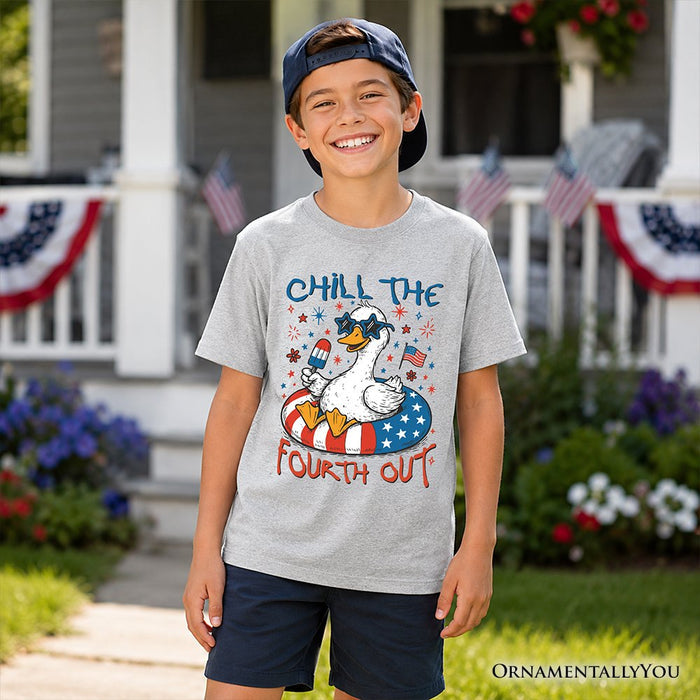 Kids Chill The Fourth Out Goose T-Shirt, Funny Youth Patriotic 4th of July Tee Kid's T-Shirts OrnamentallyYou