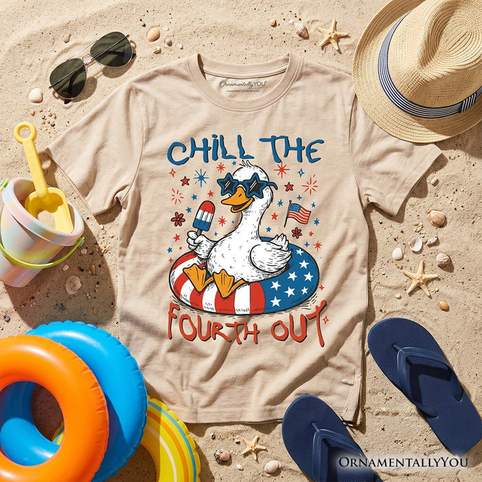 Kids Chill The Fourth Out Goose T-Shirt, Funny Youth Patriotic 4th of July Tee Kid's T-Shirts OrnamentallyYou Sand XS