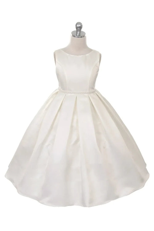 Kid's Dream Box Pleat Dress/Pearl Detail-Ivory