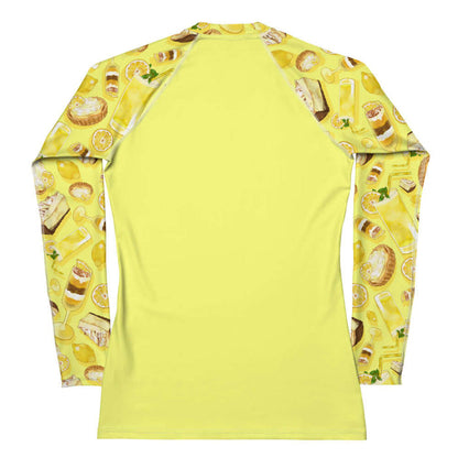 Lemon kawaii rash guard in yellow with layered lemon parfaits and fresh mint sprigs