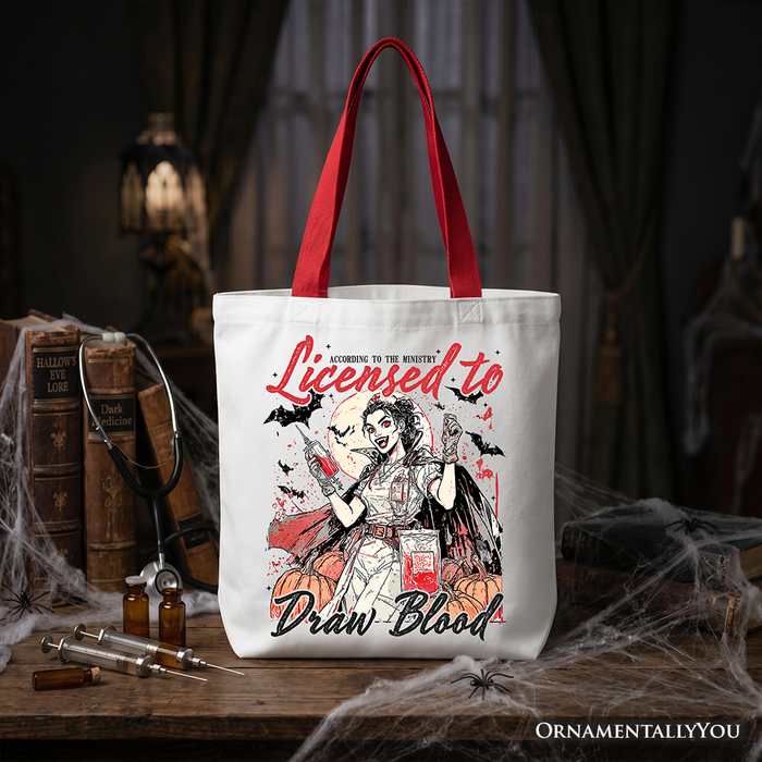 Licensed to Draw Blood Halloween Nurse Tote Bag, Groovy Gift Shopper for Spooky Season