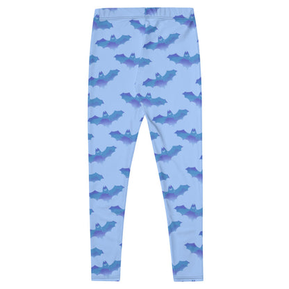 Lilith pastel-goth leggings in blue with bat print and pastel clouds