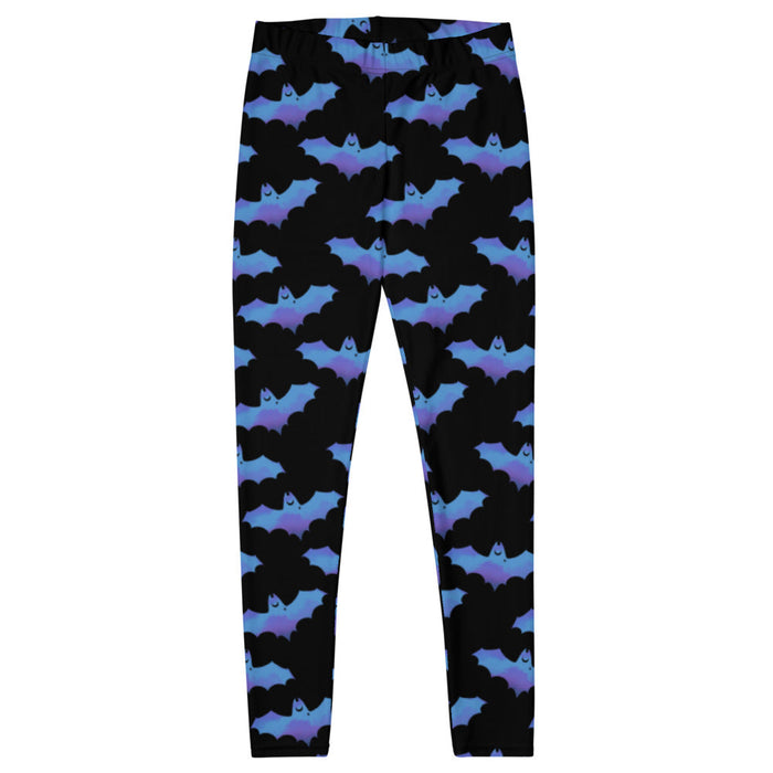 Lilith alternative leggings in blue with painterly bats and tiny crescent moons