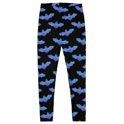 Lilith alternative leggings in blue with painterly bats and tiny crescent moons