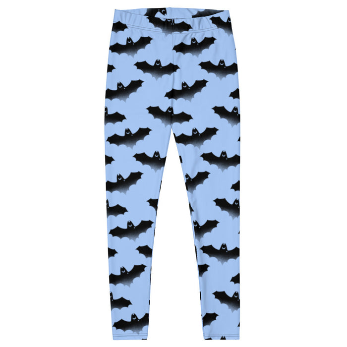 Lilith pastel-goth leggings in blue with watercolor bats and drifting clouds