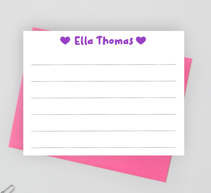 lined stationery for girls, note cards set