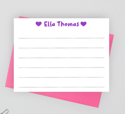 lined stationery for girls, note cards set