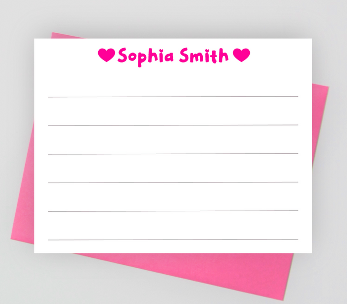 lined stationery for girls, note card set