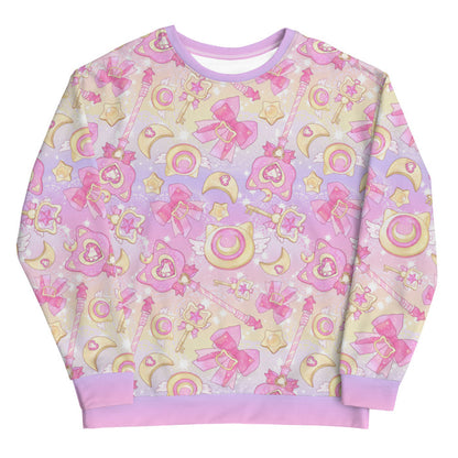 Magical Girl kawaii sweatshirt in pink with gem hearts and star wands