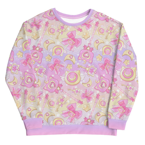 Magical Girl kawaii sweatshirt in pink with gem hearts and star wands