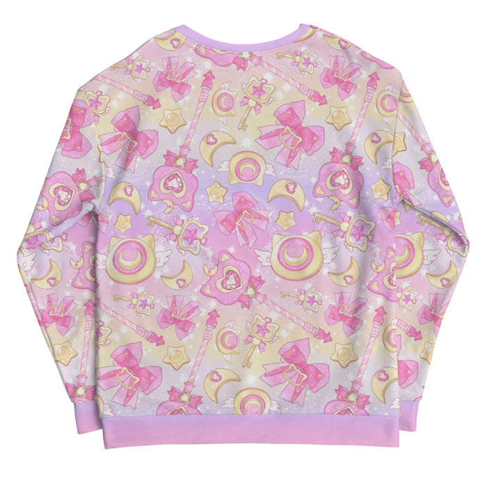 Magical Girl kawaii sweatshirt in pink featuring neko compacts and crescent moons