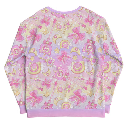 Magical Girl kawaii sweatshirt in pink featuring neko compacts and crescent moons