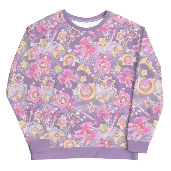 Pink or purple Magical Girl kawaii sweatshirt with ribbon bows and golden stars