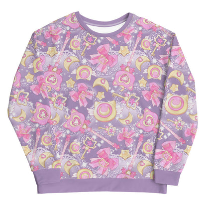 Pink or purple Magical Girl kawaii sweatshirt with ribbon bows and golden stars