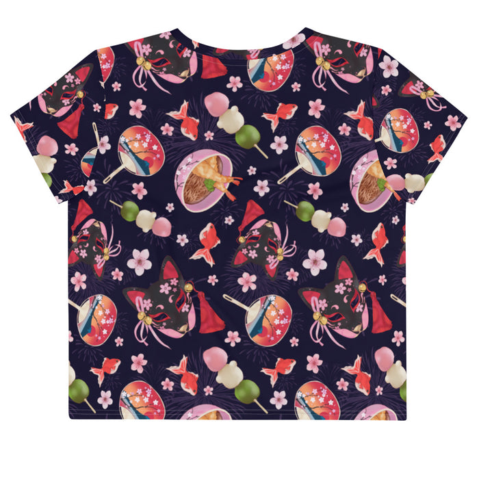 Matsuri kawaii crop top with hanami dango and sakura petals