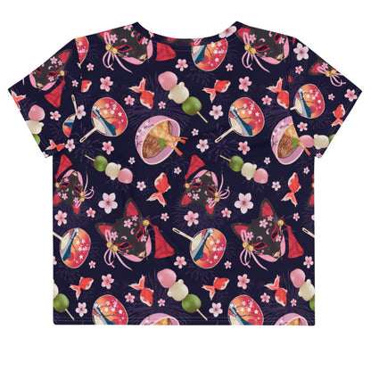 Matsuri kawaii crop top with hanami dango and sakura petals