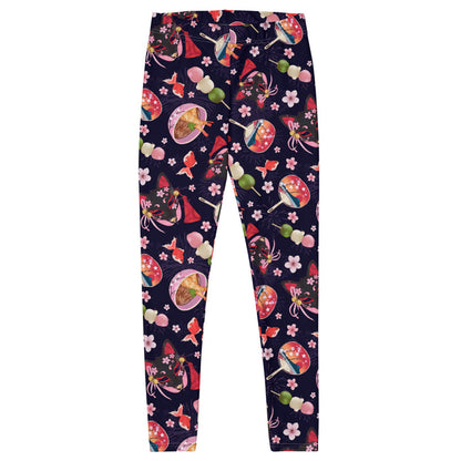 Matsuri kawaii leggings with black kitsune masks and red goldfish