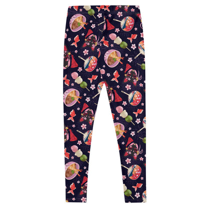 Matsuri kawaii leggings with hanami dango and sakura petals