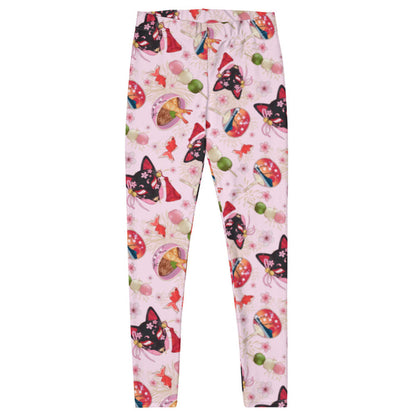 Matsuri kawaii leggings with red goldfish and cherry blossoms