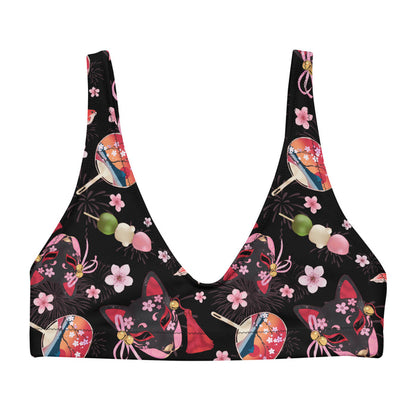 Matsuri kawaii padded bikini top with red goldfish and cherry blossoms