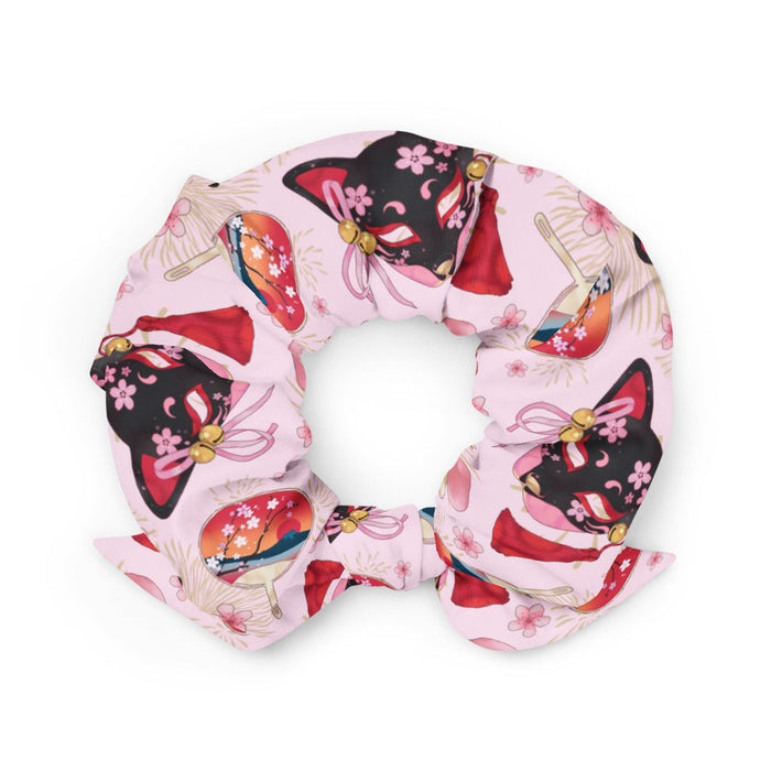 Matsuri kawaii scrunchie in pink with a removable bow and sakura petals