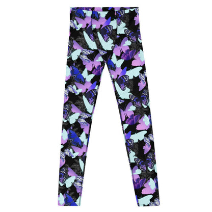 Butterfly kawaii men's leggings with electric-blue wings and crimson butterflies