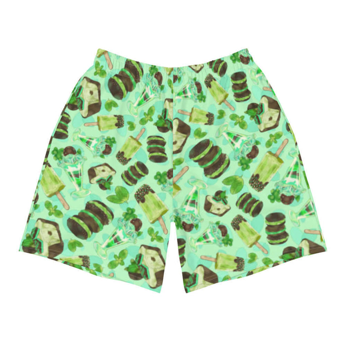 Choco Mint kawaii men's athletic shorts in mint with mint popsicles and mint-cream cookies