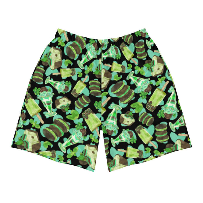Choco Mint kawaii men's athletic shorts in mint with chocolate-dipped popsicles and fresh mint leaves