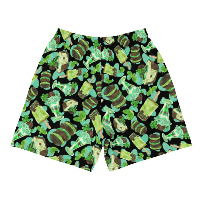 Choco Mint kawaii men's athletic shorts in mint with mint-cream sandwich cookies and mint parfaits