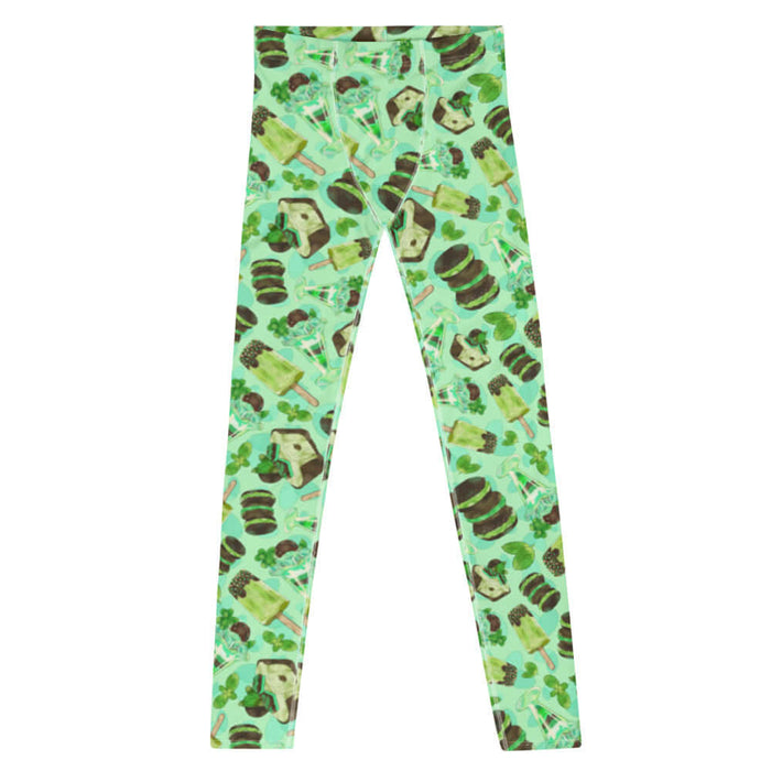 Choco Mint kawaii men's leggings in mint with mint popsicles and mint-cream cookies