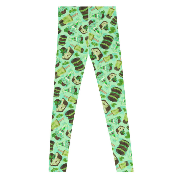 Choco Mint kawaii men's leggings in mint with layered mint parfaits and chocolate-dipped mint squares