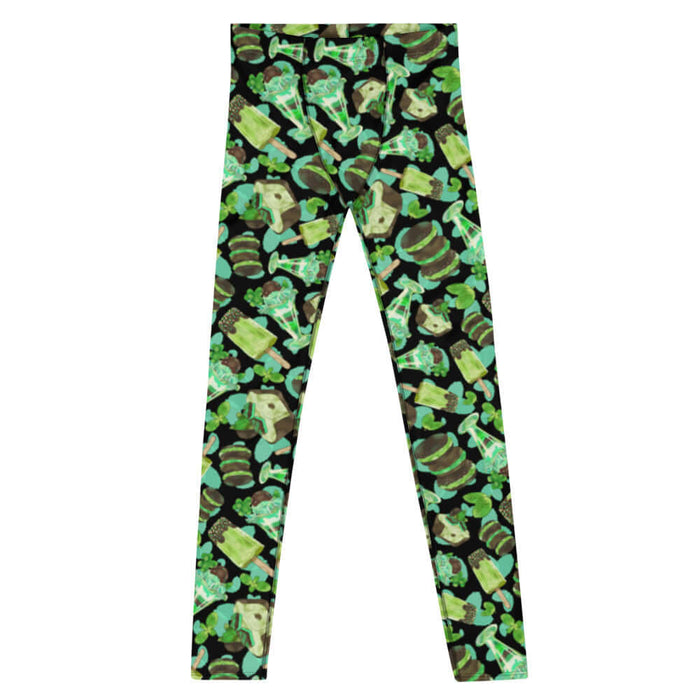 Choco Mint kawaii men's leggings in mint with chocolate-dipped popsicles and fresh mint leaves