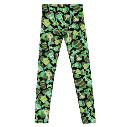 Choco Mint kawaii men's leggings in mint with chocolate-dipped popsicles and fresh mint leaves