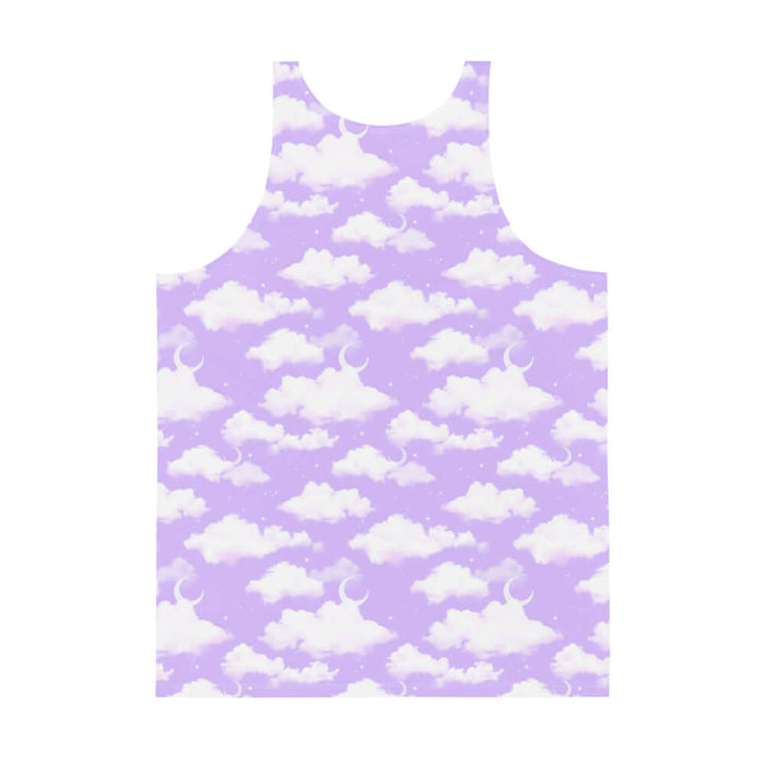 Cloudy Sky kawaii men's tank top with white clouds and tiny stars on a pastel sky