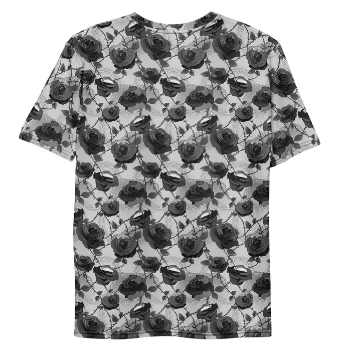 Men's Enchanted Rose T-Shirt in black with rosebuds and thorny stems, goth jersey tee