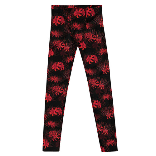 Higanbana gothic men's leggings in red with red spider lilies on black