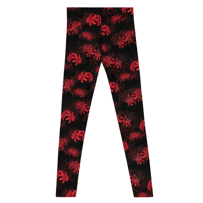 Higanbana gothic men's leggings in red with red spider lily blooms on black